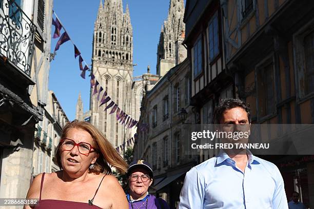 French MP Annaïg Le Meur and General Secretary of French centrist party Renaissance and upcoming presidential election candidate Gabriel Attal visit...