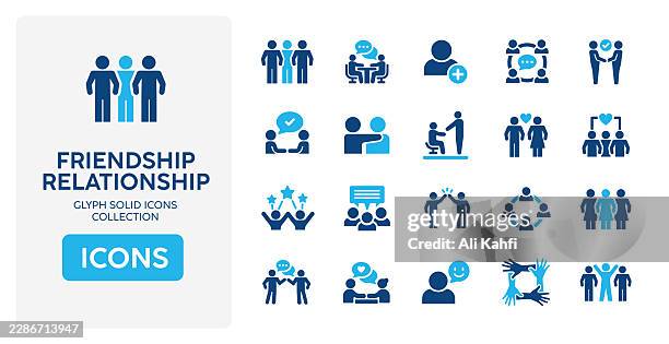 friendship glyph solid icons. glyph solid icons collection. vector illustration. perfect pixel on clean white background - stakeholders stock illustrations
