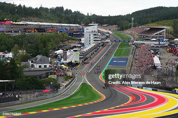 Max Verstappen of the Netherlands driving the Oracle Red Bull Racing RB22 Red Bull Ford leads Andrea Kimi Antonelli of Italy driving the Mercedes AMG...