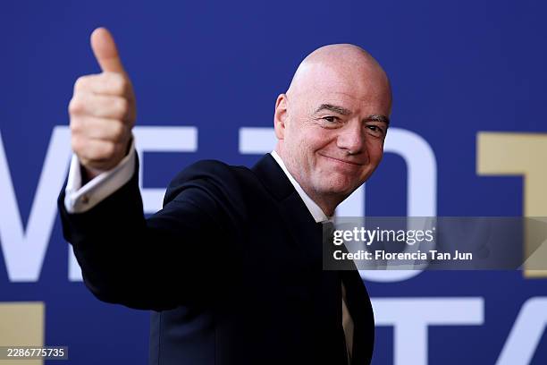President Gianni Infantino arrives at the stadium before the FIFA World Cup 2026 Final match between Spain and Argentina at New York New Jersey...