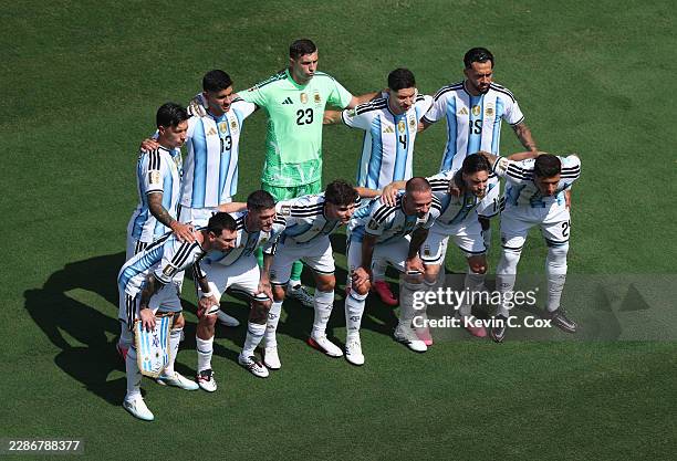 Argentina players pose for a team photograph before the FIFA World Cup 2026 Final match between Spain and Argentina at New York New Jersey Stadium on...