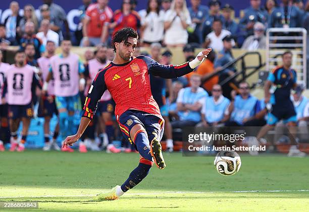 Ferran Torres of Spain scores a goal that was disallowed due to an offside violation during the FIFA World Cup 2026 Final match between Spain and...