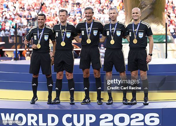 Match officials Referee Slavko Vincic, Assistant referees Tomaz Klancnik and Andraz Kovacic, Mohammad Alkalaf and Adham Makhadmeh pose after...