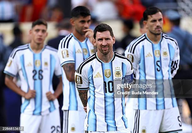 Lionel Messi of Argentina shows dejection after the team's 0-1 defeat in the FIFA World Cup 2026 Final match between Spain and Argentina at New York...