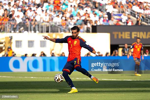 Ferran Torres of Spain scores their team's first goal during the FIFA World Cup 2026 Final match between Winner Spain and Argentina at New York New...