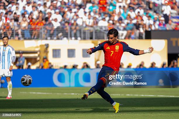 Ferran Torres of Spain scores their team's first goal during the FIFA World Cup 2026 Final match between Winner Spain and Argentina at New York New...