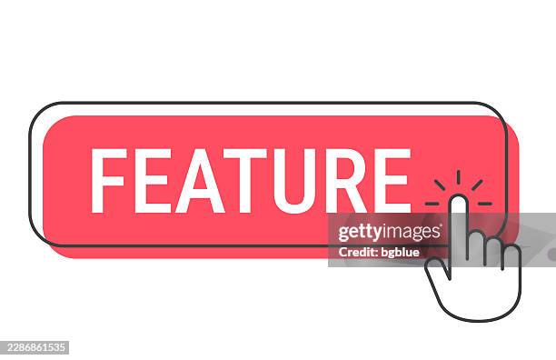 feature - click button with hand cursor on white background - pointer finger on white stock illustrations