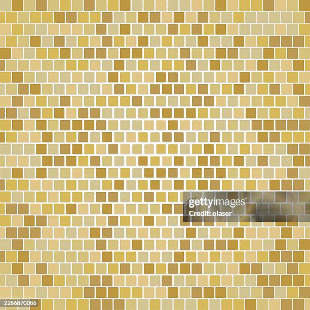 a warm grid of small square tiles in golden yellow and beige forms a repeating mosaic pattern with subtle color variation and soft, even lighting. - grout stock illustrations