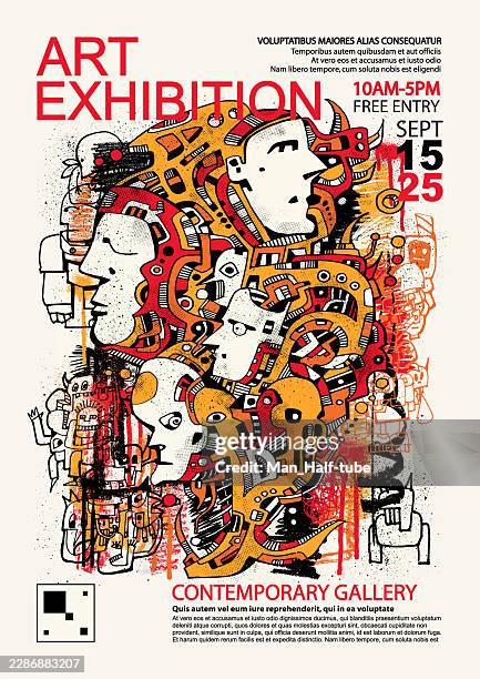 contemporary art exhibition poster template - art show stock illustrations