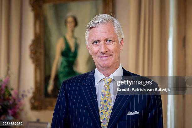 In this image released on July 20 King Philippe Of Belgium delivers a speech ahead of Belgium National Day at The Royal Palace of Brussels on July...
