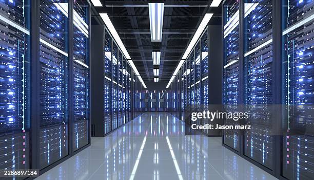 modern data center server room corridor - data cable stock pictures, royalty-free photos & images