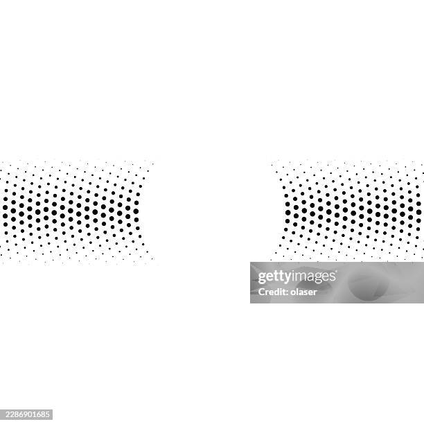 black halftone dot gradients curve inward from both sides on a clean white background, leaving a large empty center space. - white cube stock illustrations