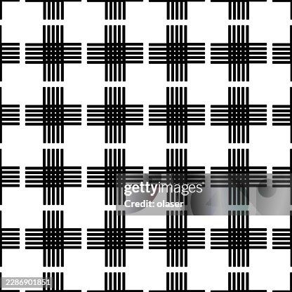 Black vertical and horizontal striped grid pattern on a white background, forming repeated plaid-like intersections with crisp geometric symmetry and high contrast. Black vertical and horizontal striped grid pattern on a white background, forming repeated plaid-like intersections with crisp geometric symmetry and high contrast.