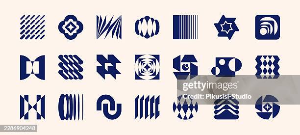 abstract postmodern geometric logo collection with minimal bauhaus vector design elements, modern geometric icon set featuring retro abstract symbols and modular vector shapes - postmodern stock illustrations