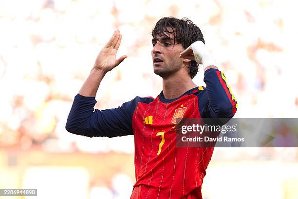 Ferran Torres of Spain celebrates scoring his team's first goal during the FIFA World Cup 2026 Final match between Spain and Argentina at New York...