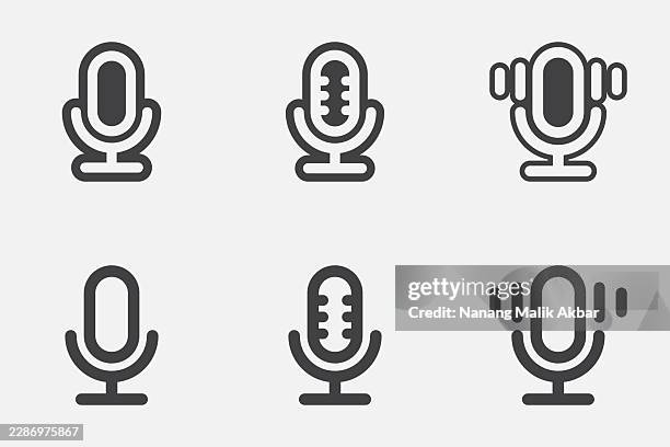 microphone icon set - white studio background stock illustrations