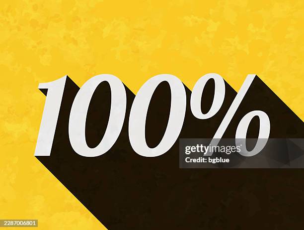 100% - text with long shadow on textured yellow background - 100 percent stock illustrations