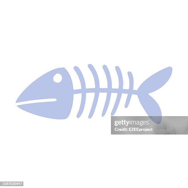 fish skeleton bone cartoon icon illustration. fish bone silhouette vector illustration. cat food fish skeleton doodle icon. cute fish bones illustration for design - fish skeleton stock illustrations