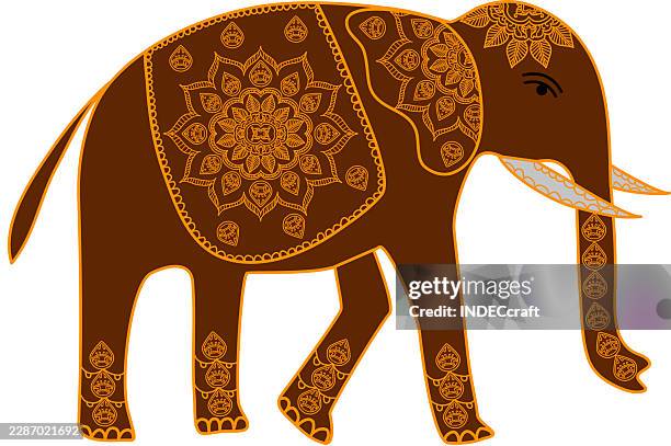 henna elephant - batik stock illustrations