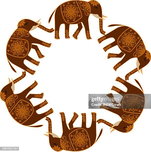 henna elephant frame - batik stock illustrations