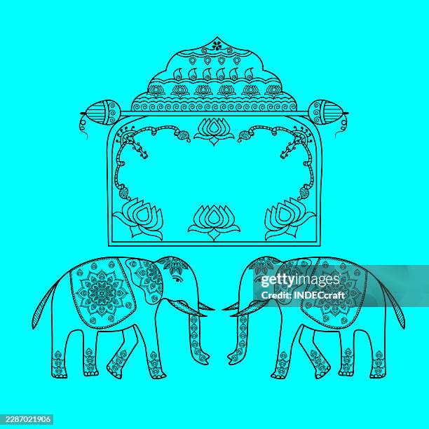 henna elephant with arch - batik stock illustrations