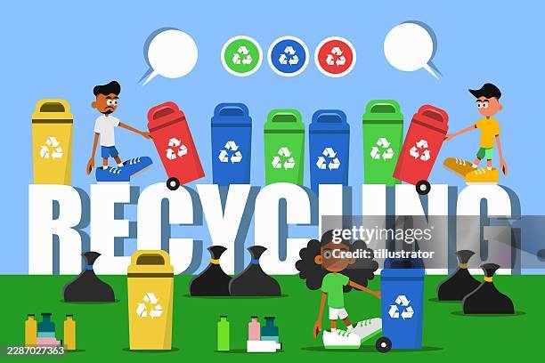 cleaning and recycling - solid waste management stock illustrations