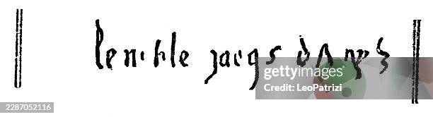 facsimile of a medieval graffiti inscription featuring hand-carved gothic script between two vertical boundary bars. - maltese cross stock illustrations