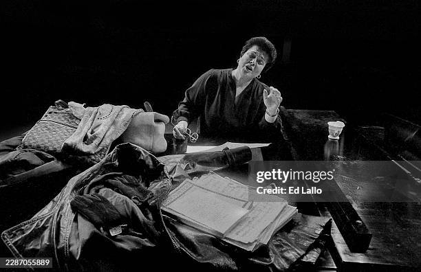 Opera Singer Marilyn Horne warming her voice while participating in a public program and class at the University of Texas Center for Performing Arts...