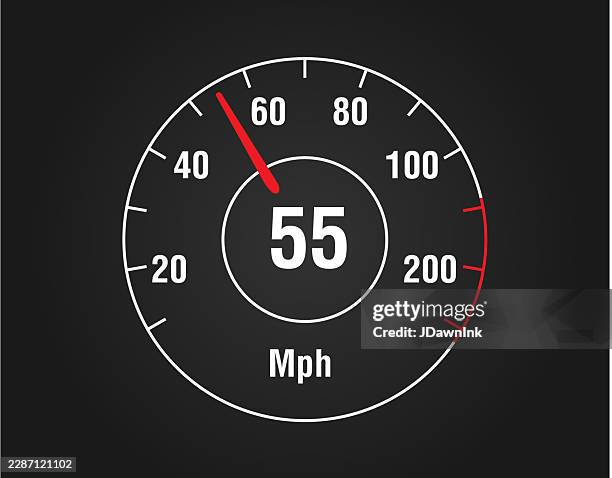 modern car dashboard illuminated speedometer in miles per hour gauge instrument panel on black background - guage stock illustrations