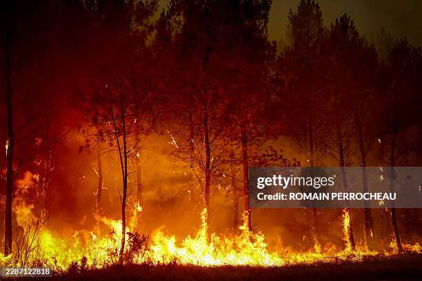 Forest fire rages in Saint-Jean-d'Illac, some 30km from Bordeaux, on July 26, 2026 as a wildfire has been ravaging the forest north of the Arcachon...