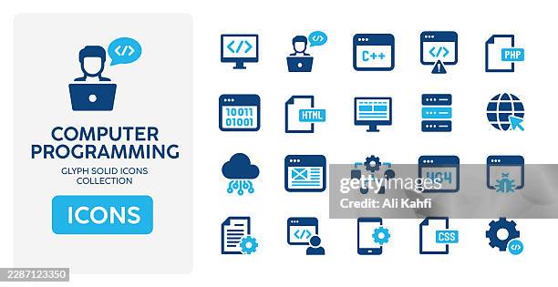computer programming glyph solid icons. glyph solid icons collection. vector illustration. perfect pixel on clean white background - application programming interface stock illustrations