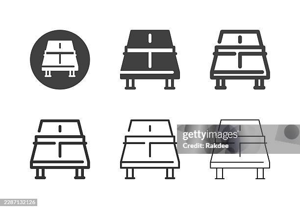 table tennis table perspective view icons - multi series - view from stage stock illustrations