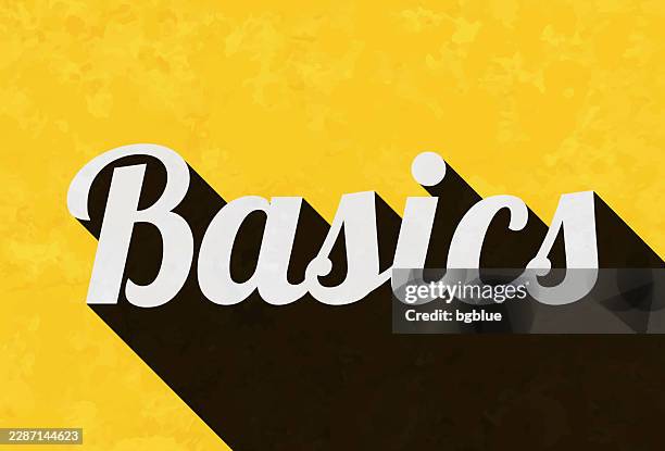 basics - text with long shadow on textured yellow background - core value poster stock illustrations