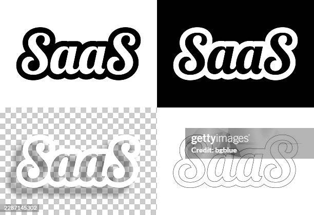 saas - software as a service - text for design. blank, white and black backgrounds - line text - saas stock illustrations