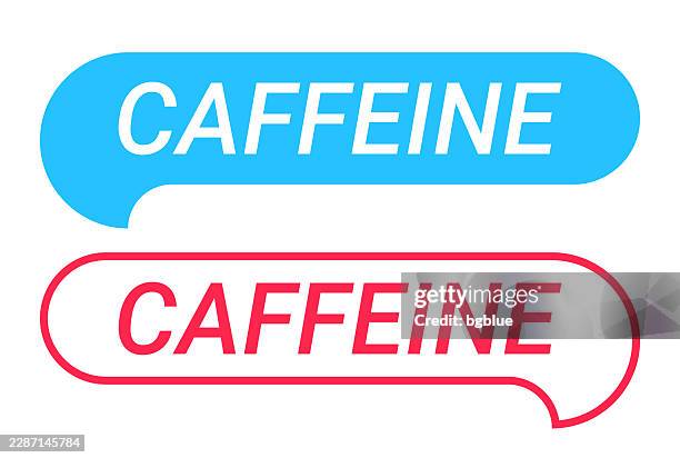 caffeine - blue and red speech bubble on white background - coffee computer chat stock illustrations