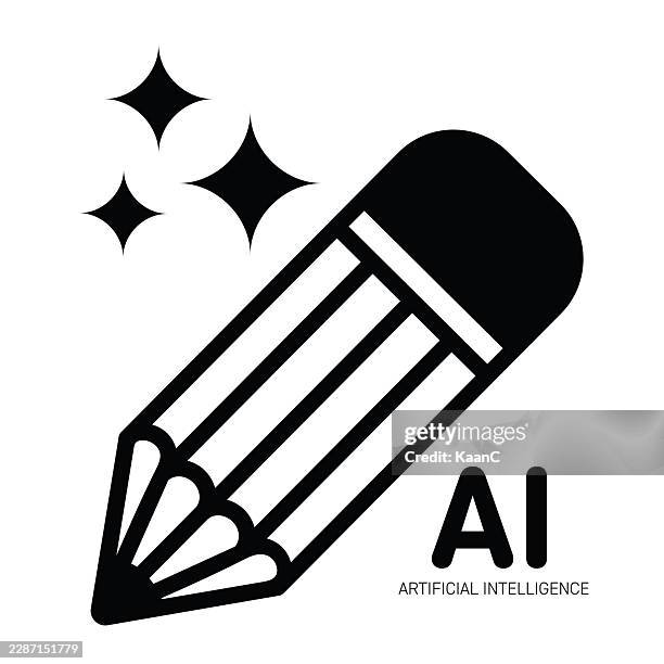 ai artificial intelligence writing pencil icon - students learning computer programming stock illustrations