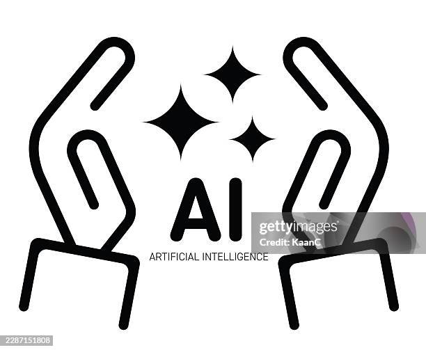 ai artificial intelligence protection hands line icon - machine guard stock illustrations