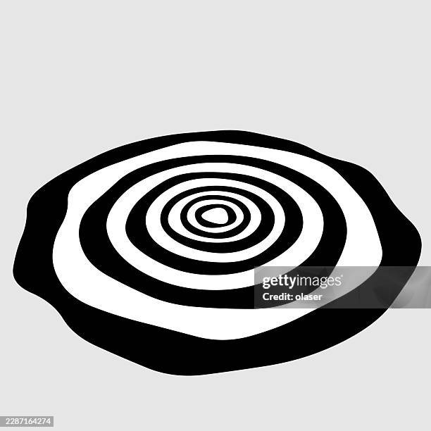 black-and-white concentric rings form an irregular oval pattern on a light gray background, creating a bold optical design with smooth curves and strong contrast. - white cube stock illustrations