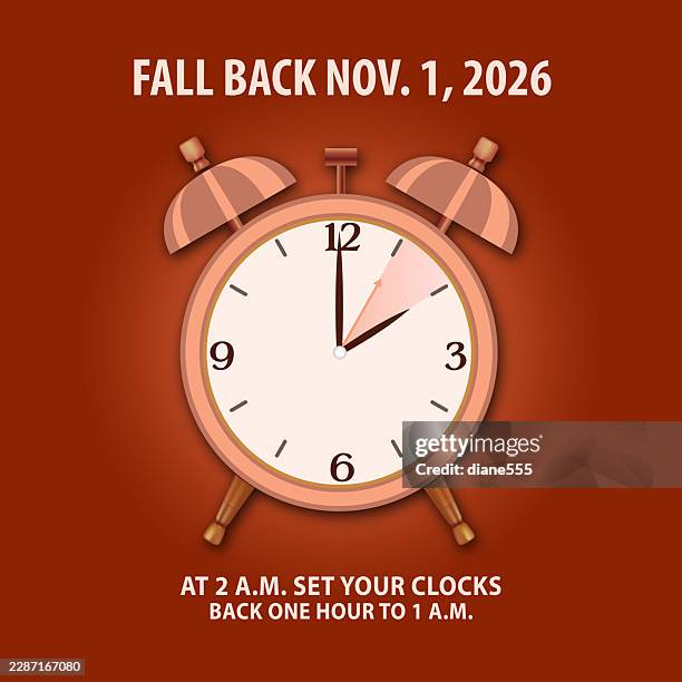 fall back clock - daylight savings time ends nov 1, 2026 - fall back stock illustrations