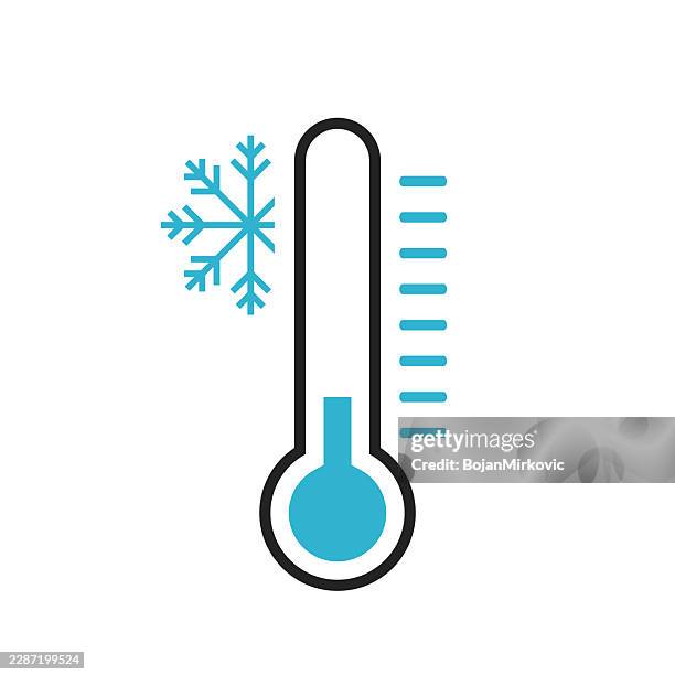 thermometer temperature icon, cold weather. vector - low temperature thermometer stock illustrations