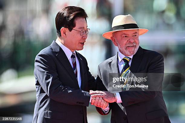 President of Brazil Luiz Inácio Lula da Silva welcomes President of South Korea Lee Jae-myung as part of an official visit to Brazil at Alvorada...