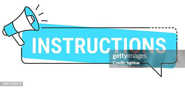instructions - speech bubble and megaphone on white background - ask for directions stock illustrations