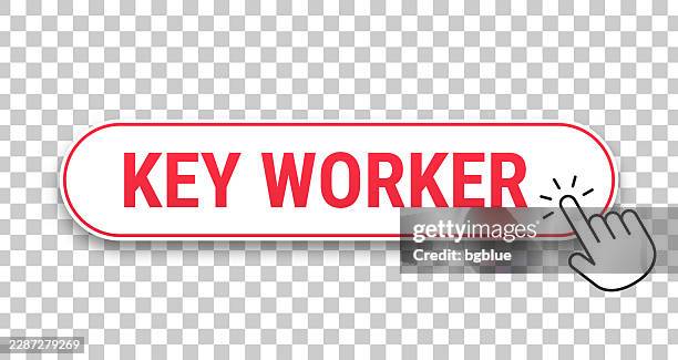 key worker - 3d click web button with hand cursor on blank background - finger pressing key stock illustrations