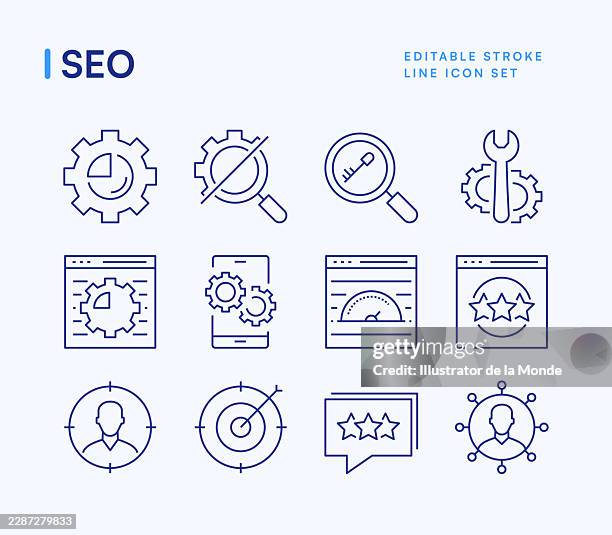 seo icon set - content development stock illustrations