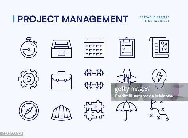 project management icon set - project manager stock illustrations
