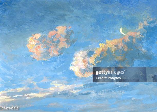 painted evening sky with moon - painted sky stock illustrations
