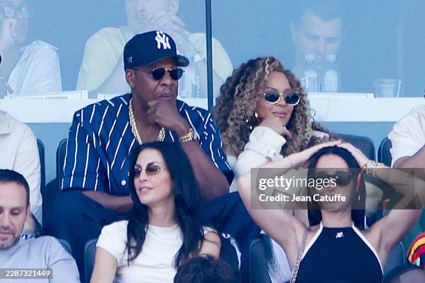 Jay Z and Beyonce Knowles attend the FIFA World Cup 2026 Final football match between Spain and Argentina at New York New Jersey Stadium on July 19,...