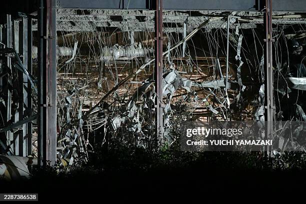 Damage is seen to part of the Aeon Mall Kumamoto in Kashima town, Kumamoto Prefecture on July 29, 2026 after an earthquake struck the area. Emergency...