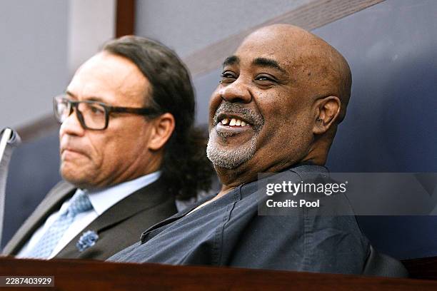 Duane Davis, right, appears with attorney Michael Sanft at a pretrial hearing in district court on July 28 in Las Vegas, Nevada. Davis was indicted...
