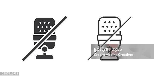 podcast microphone muted icons. glyph solid and line series icon. - singer isolated stock illustrations